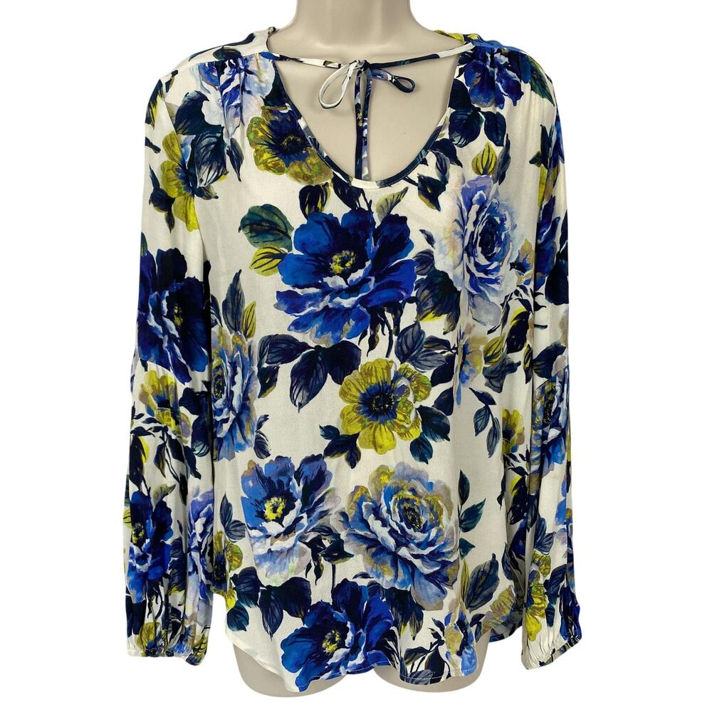 Karen Kane Blouse Womens Small Bold Floral Balloon Sleeve Scoop Neck‎ Boho Artsy